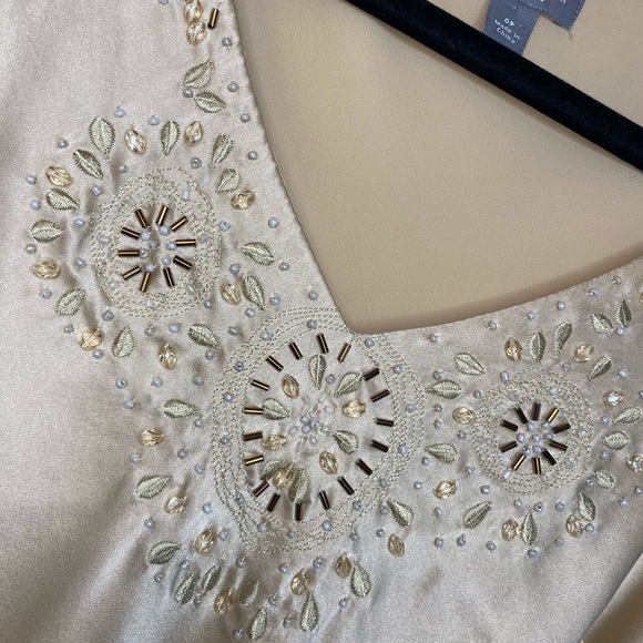 Gold silk Ann Taylor beaded tank - Picture 2 of 5